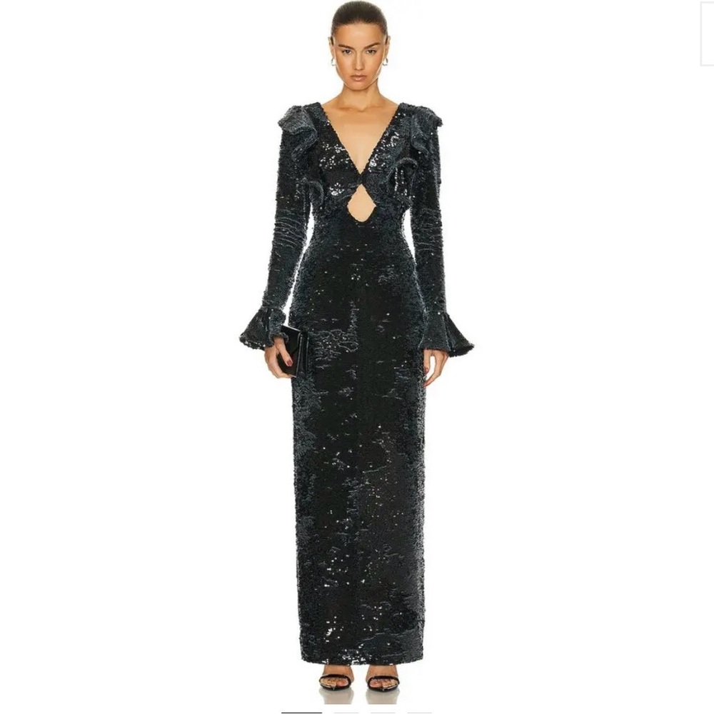 PatBO Black Sequin keyhole cut out maxi Evening Gown